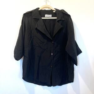 Vtg 90s Linda Allard Ellen Tracy 100% silk black collared blouse 14 capsule